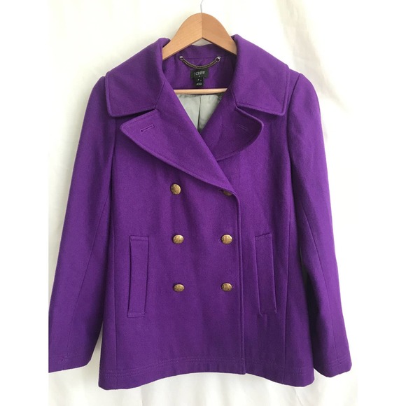 J Crew Purple Wool blend Double Breasted PeaCoat Size 2 - Picture 1 of 5